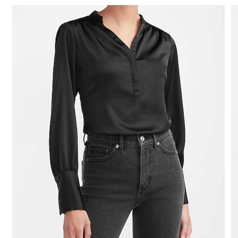 Express Black Satin Button-Up Thong Bodysuit